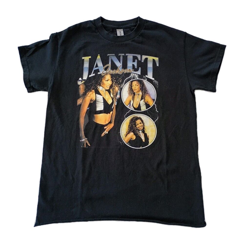 Janet Jackson T Shirt Women's S Black Graphic Tee Roll Hem 1993 IF Video